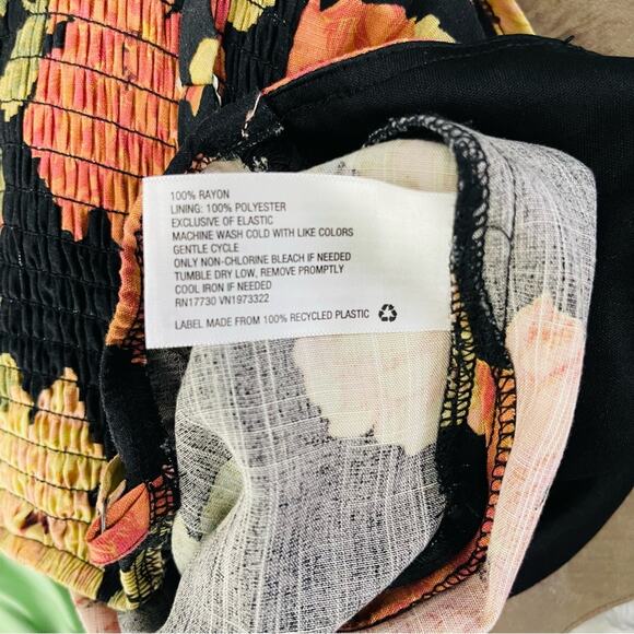 Vintage black cream pink floral cottagecore button midi dress medium - Picture 7 of 9